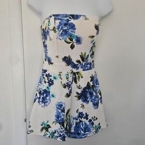 White and Blue Floral Jumpsuit